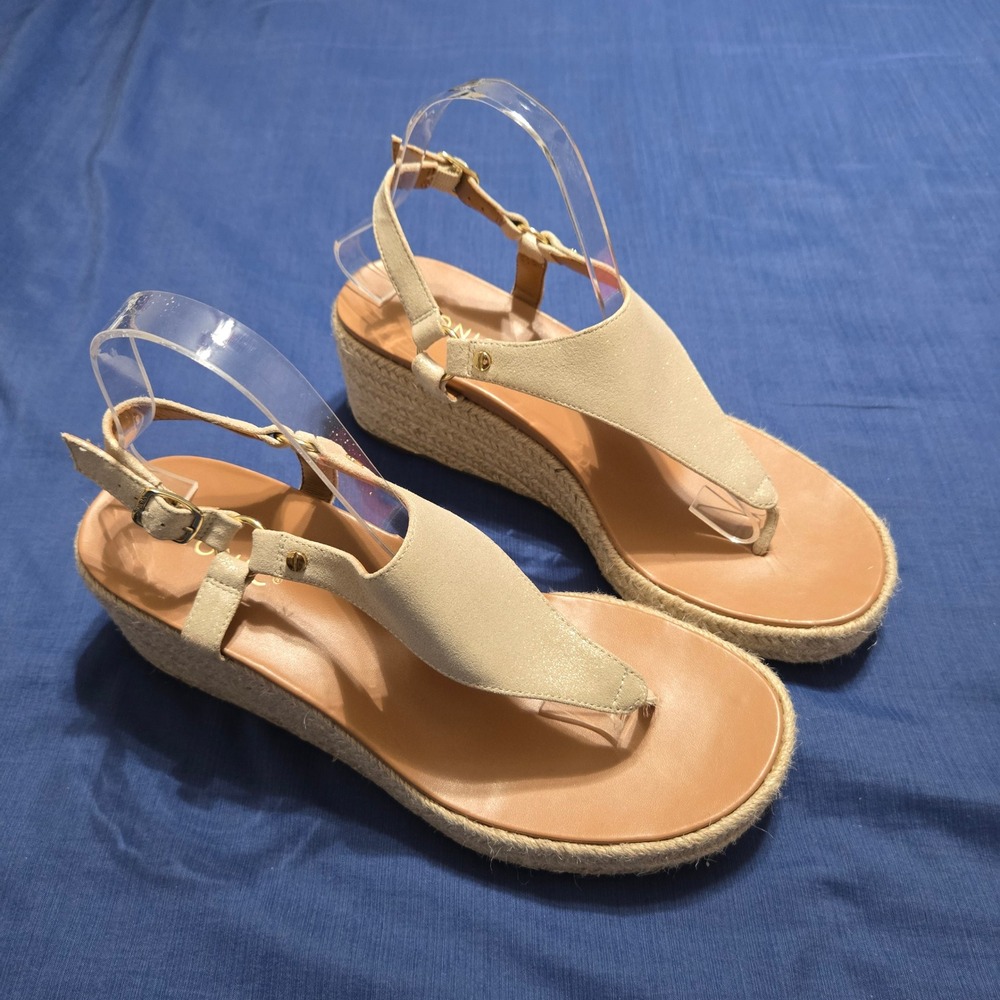 Vionic Kirra Wedge Sandals Womens 10 Champagne Gold Excellent Espadrille Thong